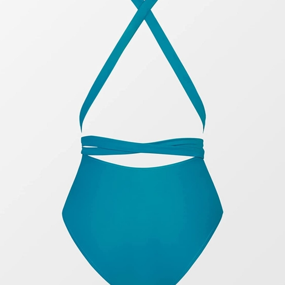 Criss Cross Wrap Plunge Neck One Piece - Picture 4 of 4